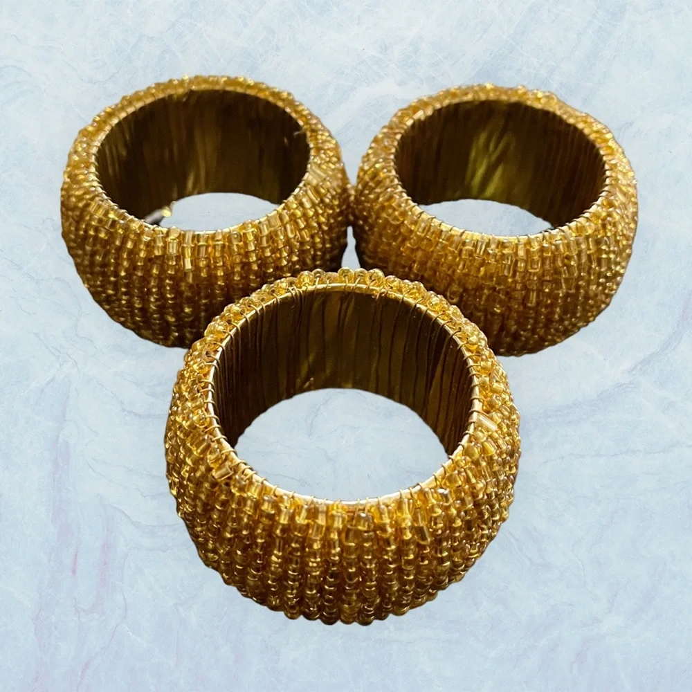Set of 3 Gold Sequin Beaded Napkin Rings‎